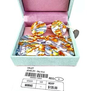 Valet Studio Abigail Drop Earrings Sky Blue Orange Marbled Resin Geometric NWT